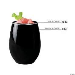 New 🧨 12 oz. Black with Silver Elegant Stemless Plastic Wine Glasses (32 Glasses) ❤️ -Drinkware by "Anniversary" Shop 12 oz black with silver elegant stemless plastic wine glasses 32 glasses14274221 a02