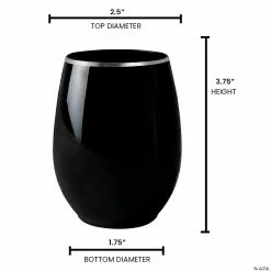 New 🧨 12 oz. Black with Silver Elegant Stemless Plastic Wine Glasses (32 Glasses) ❤️ -Drinkware by "Anniversary" Shop 12 oz black with silver elegant stemless plastic wine glasses 32 glasses14274221 a03