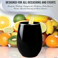 New 🧨 12 oz. Black with Silver Elegant Stemless Plastic Wine Glasses (32 Glasses) ❤️ -Drinkware by "Anniversary" Shop 12 oz black with silver elegant stemless plastic wine glasses 32 glasses14274221 a05