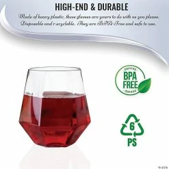Budget 🛒 12 oz. Clear Hexagonal Stemless Plastic Wine Goblets (32 Glasses) 🎁 -Drinkware by "Anniversary" Shop 12 oz clear hexagonal stemless plastic wine goblets 32 glasses14274417 a03