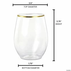 Cheap 🧨 12 oz. Clear with Gold Elegant Stemless Plastic Wine Glasses (32 Glasses) 🤩 -Drinkware by "Anniversary" Shop 12 oz clear with gold elegant stemless plastic wine glasses 32 glasses14274291 a02
