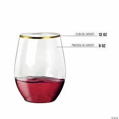 Cheap 🧨 12 oz. Clear with Gold Elegant Stemless Plastic Wine Glasses (32 Glasses) 🤩 -Drinkware by "Anniversary" Shop 12 oz clear with gold elegant stemless plastic wine glasses 32 glasses14274291 a03