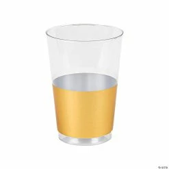 Promo π 12 oz. Clear with Metallic Gold Thick Bottom Round Disposable Plastic Tumblers (90 Cups) π