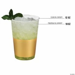 Promo 🔔 12 oz. Clear with Metallic Gold Thick Bottom Round Disposable Plastic Tumblers (90 Cups) 🌟 -Drinkware by "Anniversary" Shop 12 oz clear with metallic gold thick bottom round disposable plastic tumblers 90 cups14274225 a02