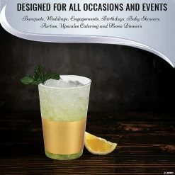 Promo 🔔 12 oz. Clear with Metallic Gold Thick Bottom Round Disposable Plastic Tumblers (90 Cups) 🌟 -Drinkware by "Anniversary" Shop 12 oz clear with metallic gold thick bottom round disposable plastic tumblers 90 cups14274225 a05