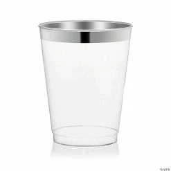Promo ⭐ 12 oz. Clear with Metallic Silver Rim Round Tumblers (100 Cups) 🔔