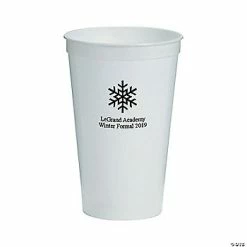 Promo 🔥 Personalized White Winter Wonderland Plastic Tumblers - 50 Ct. ⌛