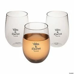 Deals 👍 Personalized Name Script Stemless Plastic Wine Glasses - 48 Pc. 🎁