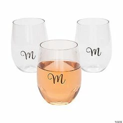 Buy 🎉 Personalized Monogram Stemless Plastic Wine Glasses - 48 Pc. ❤️