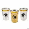 Flash Sale 😀 Personalized Monogram Gold Rim Clear Plastic Cups - 50 Ct. 🤩 -Drinkware by "Anniversary" Shop 14105794
