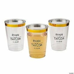 Coupon ⌛ Personalized Names & Date Gold Rim Clear Plastic Cups - 50 Ct. ❤️