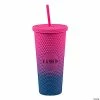 Best Pirce 😉 Personalized Pink & Blue Plastic Tumbler with Straw & Lid ⭐ -Drinkware by "Anniversary" Shop 14145656