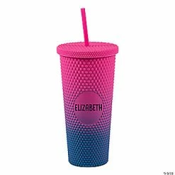 Best Pirce 😉 Personalized Pink & Blue Plastic Tumbler with Straw & Lid ⭐