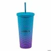 Promo 👏 Personalized Blue & Purple Plastic Tumbler with Lid & Straw 😍 -Drinkware by "Anniversary" Shop 14145657