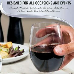 Brand new 🤩 16 oz. Clear Elegant Stemless Disposable Plastic Wine Glasses (32 Glasses) ✔️ -Drinkware by "Anniversary" Shop 16 oz clear elegant stemless disposable plastic wine glasses 32 glasses14274713 a05