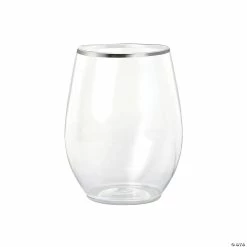 Buy 🌟 16 oz. Clear with Silver Elegant Stemless Plastic Wine Glasses (64 Glasses) 🛒