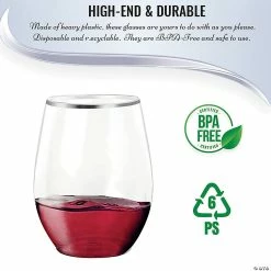 Buy 🌟 16 oz. Clear with Silver Elegant Stemless Plastic Wine Glasses (64 Glasses) 🛒 -Drinkware by "Anniversary" Shop 16 oz clear with silver elegant stemless plastic wine glasses 64 glasses14273972 a02