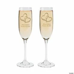 Best Sale ⭐ Personalized Wedding Two Hearts Glass Champagne Flute Set - 2 Ct. 🧨
