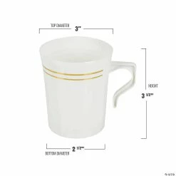 Wholesale ✔️ 8 oz. White with Gold Edge Rim Round Plastic Coffee Mugs (60 Mugs) 🔥 -Drinkware by "Anniversary" Shop 8 oz white with gold edge rim round plastic coffee mugs 60 mugs14274643 a02