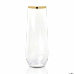 Budget ✨ 9 oz. Clear with Gold Stemless Plastic Champagne Flutes (32 Glasses) 😍