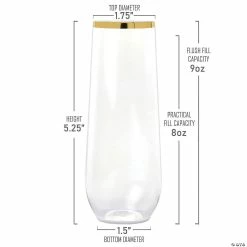 Budget ✨ 9 oz. Clear with Gold Stemless Plastic Champagne Flutes (32 Glasses) 😍 -Drinkware by "Anniversary" Shop 9 oz clear with gold stemless plastic champagne flutes 32 glasses14274194 a02