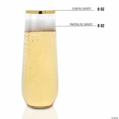 Top 10 ⌛ 9 oz. Clear with Gold Stemless Plastic Champagne Flutes (64 Glasses) ⭐ -Drinkware by "Anniversary" Shop 9 oz clear with gold stemless plastic champagne flutes 64 glasses14274195 a03