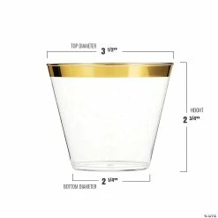 Flash Sale 🔔 9 oz. Clear with Metallic Gold Rim Round Disposable Plastic Cups (140 Cups) 🛒 -Drinkware by "Anniversary" Shop 9 oz clear with metallic gold rim round disposable plastic cups 140 cups14274367 a02