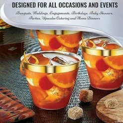 Flash Sale 🔔 9 oz. Clear with Metallic Gold Rim Round Disposable Plastic Cups (140 Cups) 🛒 -Drinkware by "Anniversary" Shop 9 oz clear with metallic gold rim round disposable plastic cups 140 cups14274367 a05