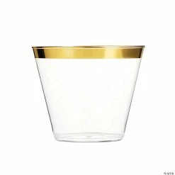 Buy 💯 9 oz. Clear with Metallic Gold Rim Round Disposable Plastic Cups (240 Cups) 🎉