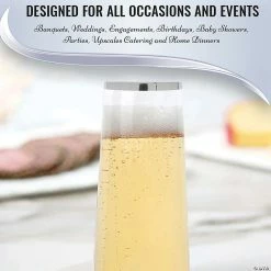 Cheapest 🎁 9 oz. Clear with Silver Stemless Plastic Champagne Flutes (32 Glasses) ✔️ -Drinkware by "Anniversary" Shop 9 oz clear with silver stemless plastic champagne flutes 32 glasses14274192 a05