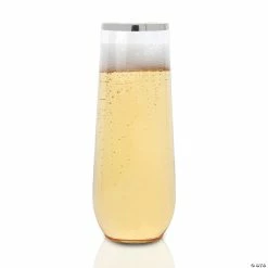 Drinkware by "Anniversary" Shop -Drinkware by "Anniversary" Shop 9 oz clear with silver stemless plastic champagne flutes 64 glasses14274193 a01