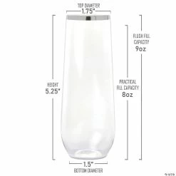 Promo 🧨 9 oz. Clear with Silver Stemless Plastic Champagne Flutes (64 Glasses) ✔️ -Drinkware by "Anniversary" Shop 9 oz clear with silver stemless plastic champagne flutes 64 glasses14274193 a02