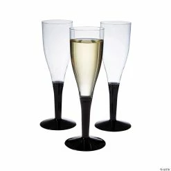 Hot Sale ✨ Black Stem Clear Plastic Champagne Flutes - 10 Ct. 🛒
