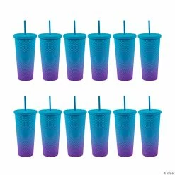 Cheapest 💯 Bulk Blue & Purple Tumblers with Lids & Straws - 12 Pc. 😉