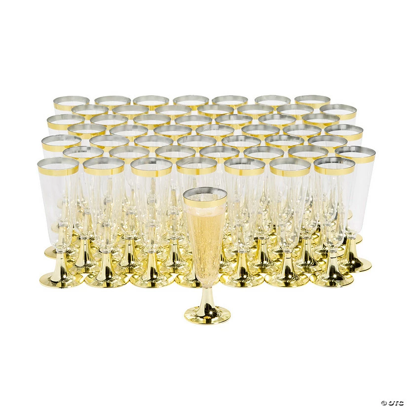 Deals ๐ Bulk Clear Plastic Champagne Flutes with Gold Trim - 100 Pc. ๐ 3 Deals ๐ Bulk Clear Plastic Champagne Flutes with Gold Trim - 100 Pc. ๐