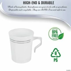 Deals ❤️ Bulk Premium 8 oz. White with Silver Edge Rim Round Plastic Coffee Mugs - 120 Ct. ❤️ -Drinkware by "Anniversary" Shop bulk premium 8 oz white with silver edge rim round plastic coffee mugs 120 ct 14109066 a05
