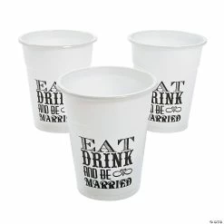 Flash Sale 💯 Eat Drink & Be Married Typography White Plastic Cups - 50 Ct. 🎉