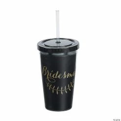 Discount ✨ Gold & Black Bridesmaid Tumbler with Lid & Straw 💯
