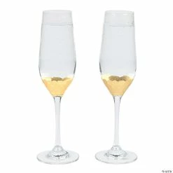 Best Pirce 🎉 Gold Scalloped Wedding Toasting Glass Champagne Flutes - 2 Ct. 🎁
