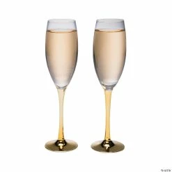 Best Sale 👏 Gold Stem Wedding Toasting Glass Champagne Flutes - 2 Ct. 👏