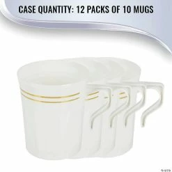 Cheap ✔️ Premium 8 oz. White with Gold Edge Rim Round Plastic Coffee Mugs -120 Ct. 😍 -Drinkware by "Anniversary" Shop premium 8 oz white with gold edge rim round plastic coffee mugs 120 ct 14109065 a05