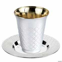 Promo 💯 Shiny Metallic Aluminum Silver Round Plastic Saucers and Kiddush Cup Value Set (120 Cups + 120 Saucers) 👏
