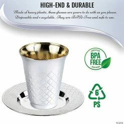 New 🥰 Shiny Metallic Aluminum Silver Round Plastic Saucers and Kiddush Cup Value Set (35 Cups + 35 Saucers) 😀 -Drinkware by "Anniversary" Shop shiny metallic aluminum silver round plastic saucers and kiddush cup value set 35 cups 35 saucers14274061 a03