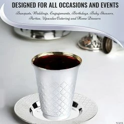 New 🥰 Shiny Metallic Aluminum Silver Round Plastic Saucers and Kiddush Cup Value Set (35 Cups + 35 Saucers) 😀 -Drinkware by "Anniversary" Shop shiny metallic aluminum silver round plastic saucers and kiddush cup value set 35 cups 35 saucers14274061 a04