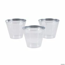 Discount 🎉 Small Plastic Cups with Silver Trim - 24 Pc. 👍